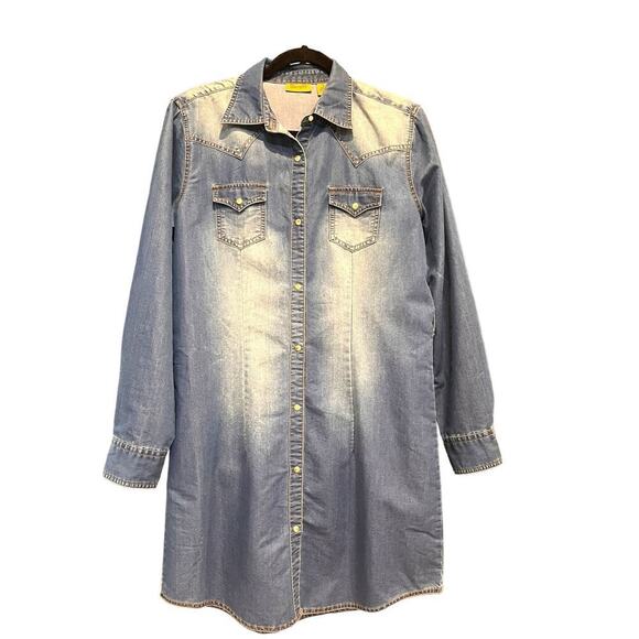 Wrangler Long Sleeve Denim Dress with Pearl Buttons Light Wash No Belt Med - Picture 1 of 5